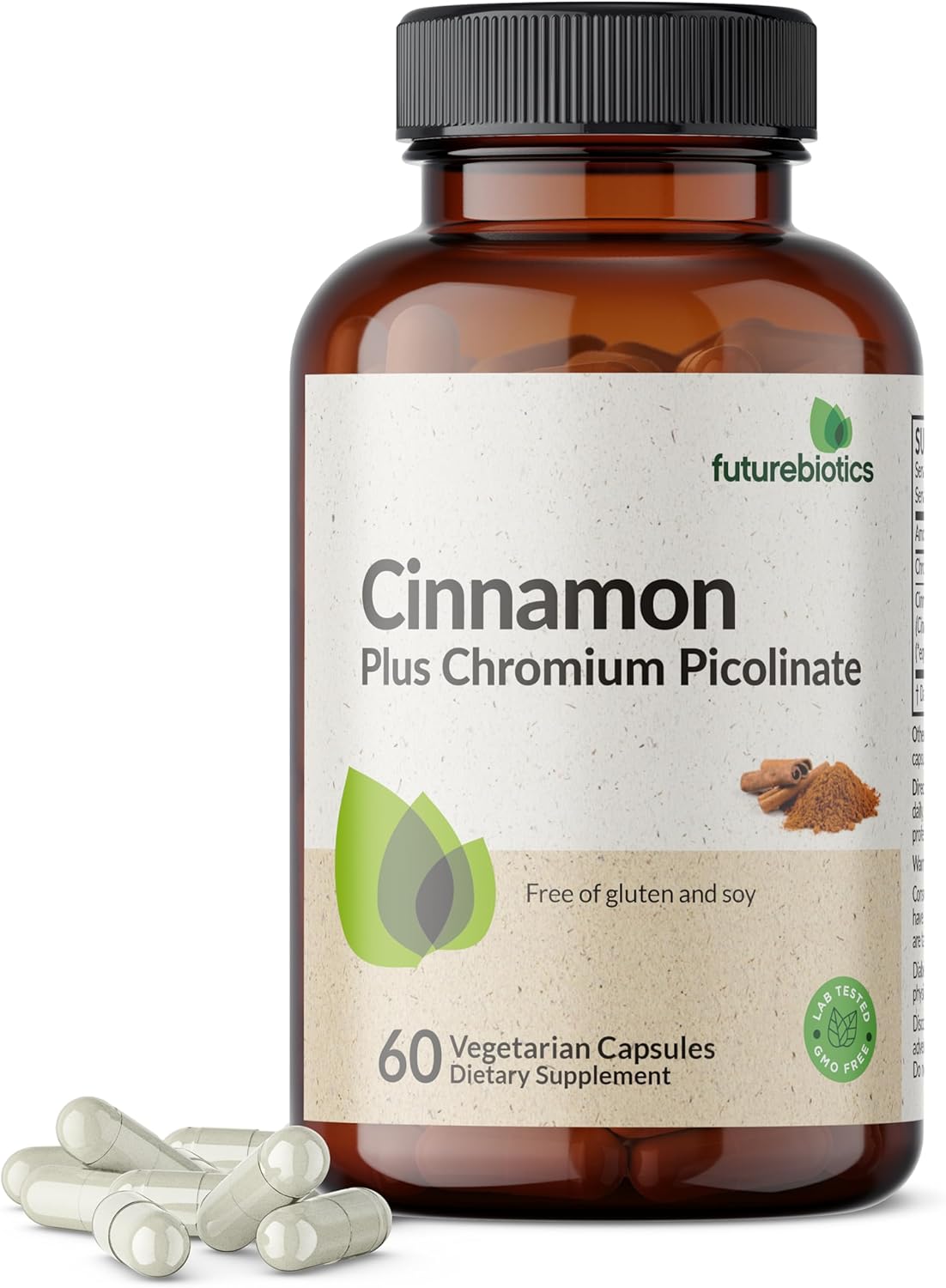 Futurebiotics Cinnamon Plus Chromium Picolinate Supplement, High Potency Chromium, Non-GMO, 60 Vegetarian Capsules