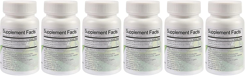 Crackaging Super-Absorption Cycloastragenol 98% 25mg/Cap, 180 Caps in 6 Bottles Anti-Aging reactivate & DNA Cell Telomerase Supplements Strength Faction Longevity Classic