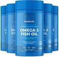 OMAPURE Fish Oil Supplements with Omega 3 Fatty Acids (5 Bottle, 120 Softgels) - High EPA, DHA, & IFOS Fish Oil Pills Support Heart & Joint Health - Burpless - Promotes Brain Function