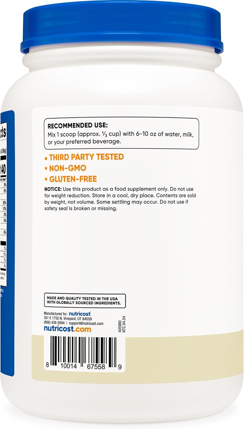 Nutricost Grass-Fed Whey Protein Concentrate (Vanilla) 2LBS - Undenatured, Non-GMO, Gluten Free