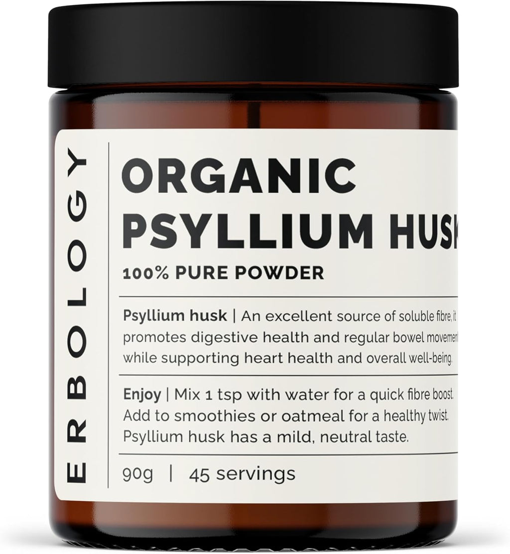 Erbology Organic Psyllium Husk Powder 3.2 oz - 45 Servings - Promotes Digestive Health and Regular Bowel Movements - Sustainably Sourced Straight from Farm in India - Small Batch - Vegan - GMO-Free