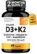 Sandhu's Vitamin D3 K2 Magnesium 5000 IU, 120mcg K2 Capsules 60 Count (Pack of 1) | with VIT B6, Zinc & Quercetin | D3K2 Supports Superior Absorption, Energy, Immune, Muscle Health for Men & Women