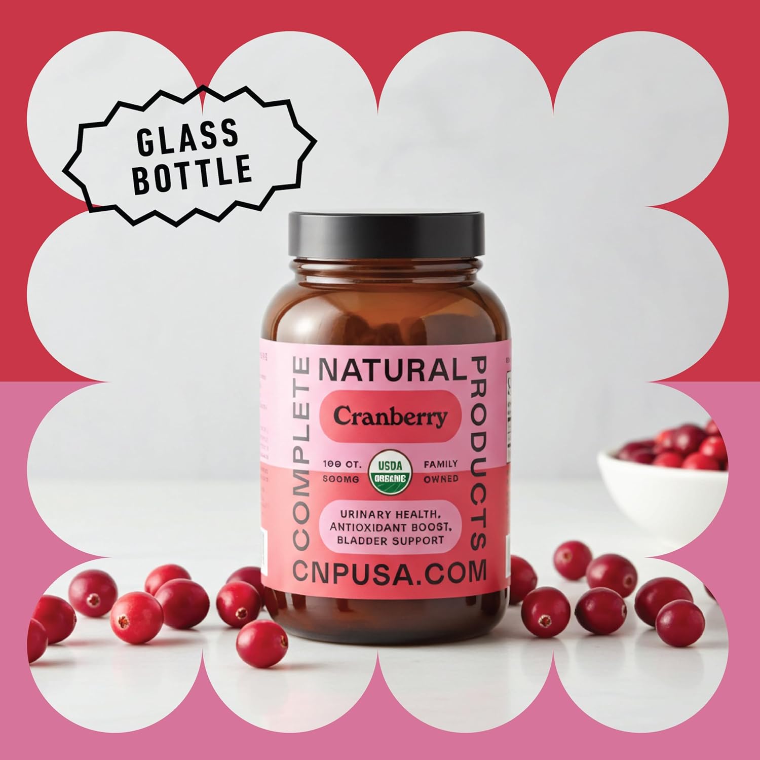 Organic Cranberry Capsules 500mg | Plant-Based, Vegan, Non-GMO, No Fillers | Supports Urinary Tract & Bladder Health | Organic Cranberry Powder Supplement