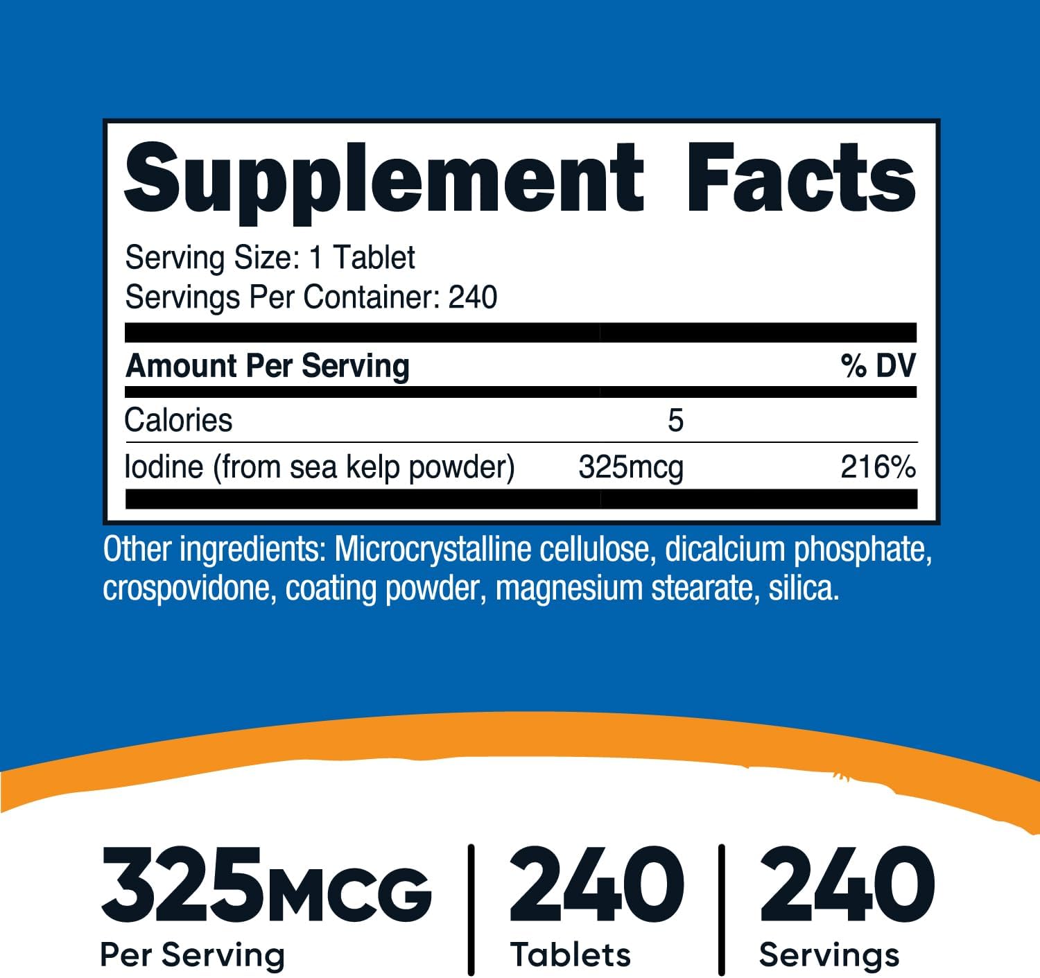Nutricost Iodine (Natural Iodine from Sea Kelp) 325mcg, 240 Tablets - Non-GMO, Gluten Free