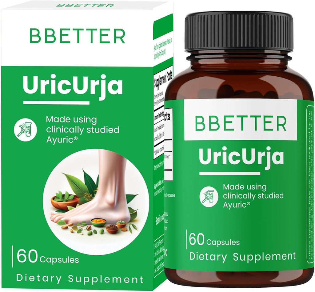 BBETTER UricUrja – Uric Acid Support Supplement with Ayuric® (Terminalia bellirica) – Lab-Tested Herbal Formula –Supports Kidney Health - 60 Capsules