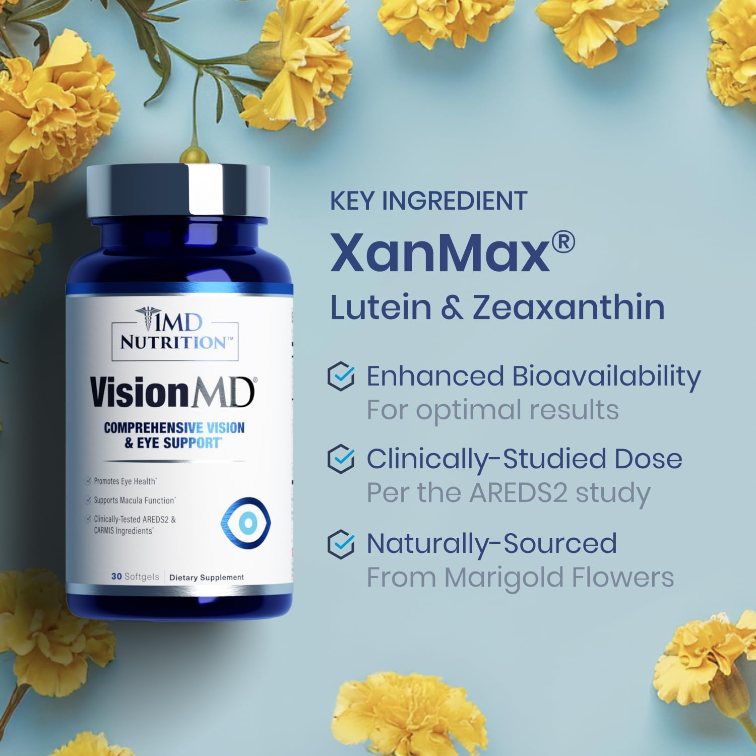 1MD Nutrition VisionMD Eye Vitamin CARMIS - with Lutein & Zeaxanthin | Supports Vision Health, Everyday Eye Strain, & Occasional Dry Eye | 60 Softgels (2-Pack)