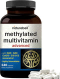Methylated Multivitamin, 240 Capsules | Highly Bioavailable – 27 Advanced Nutrients – Vitamins A, C, D3, K2 + B Complex with Methylfolate, Methylcobalamin & NAD, NAC, CoQ10, Resveratrol, & Magnesium
