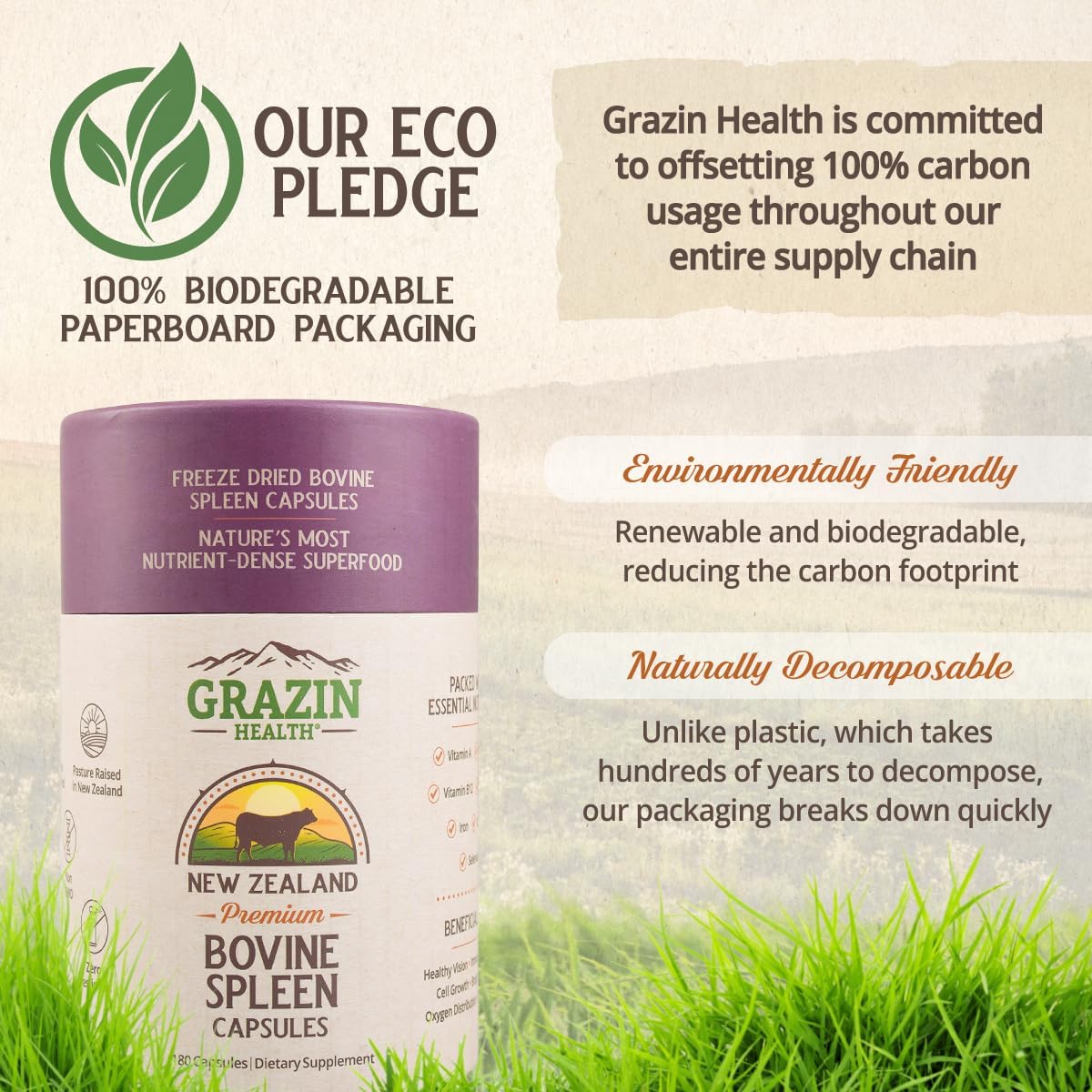 Grass Fed Bovine Spleen Capsules: 3000 Mg per Serving (30 Servings)