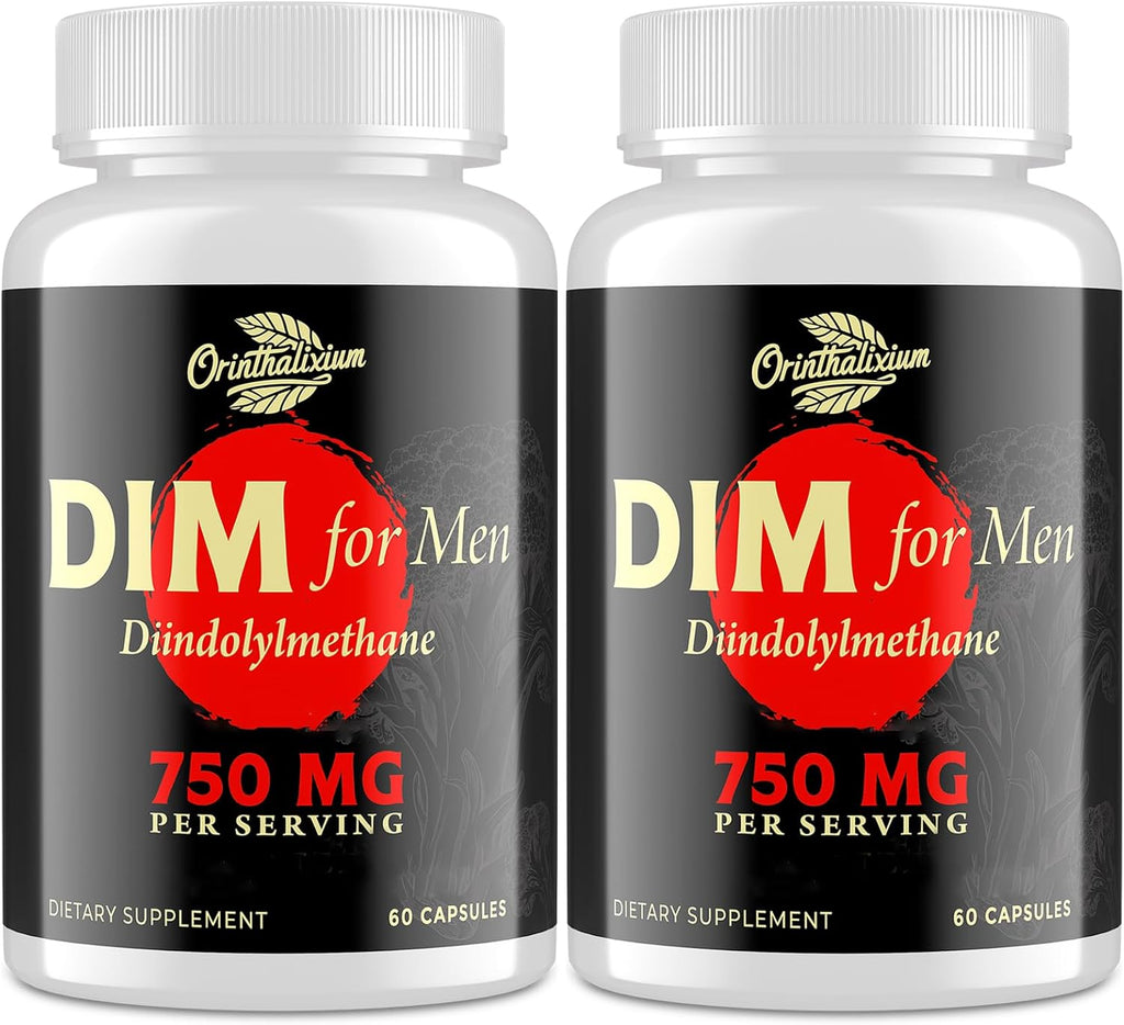 DIM for Men 750MG – Hormone Balance, Estrogen Support for Men, DIM Supplement, Detox, Vitality & Fitness Performance–Chrysin & Black Pepper Extract, 60 Capsules (2 Bottle)