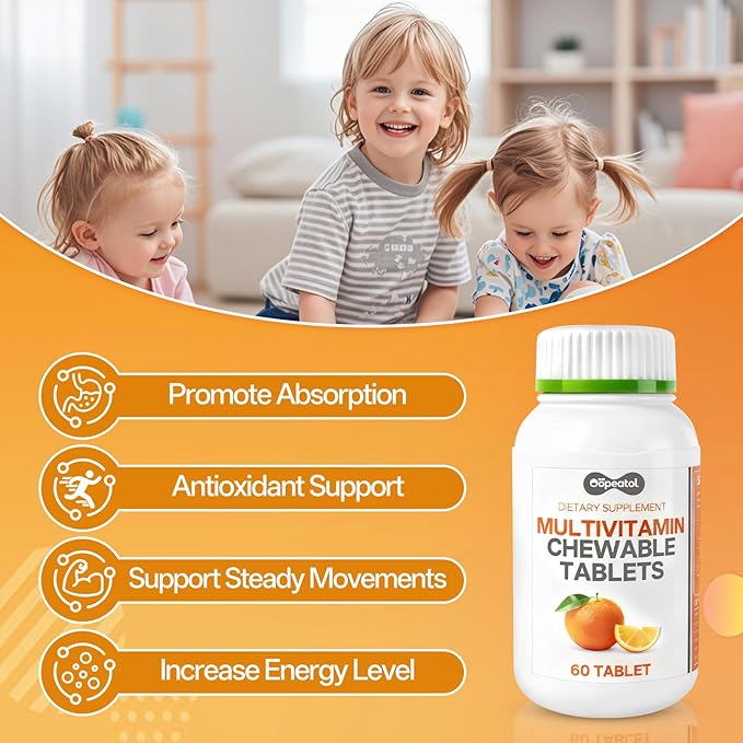 Multivitamin for Adults with Vitamin C, D3 & B Vitamins | Daily Increase Body Protection, Energy & Bone and Joint Equilibrium and Health | 60 Chewable Tablets for Men & Women, 2 Month Supply