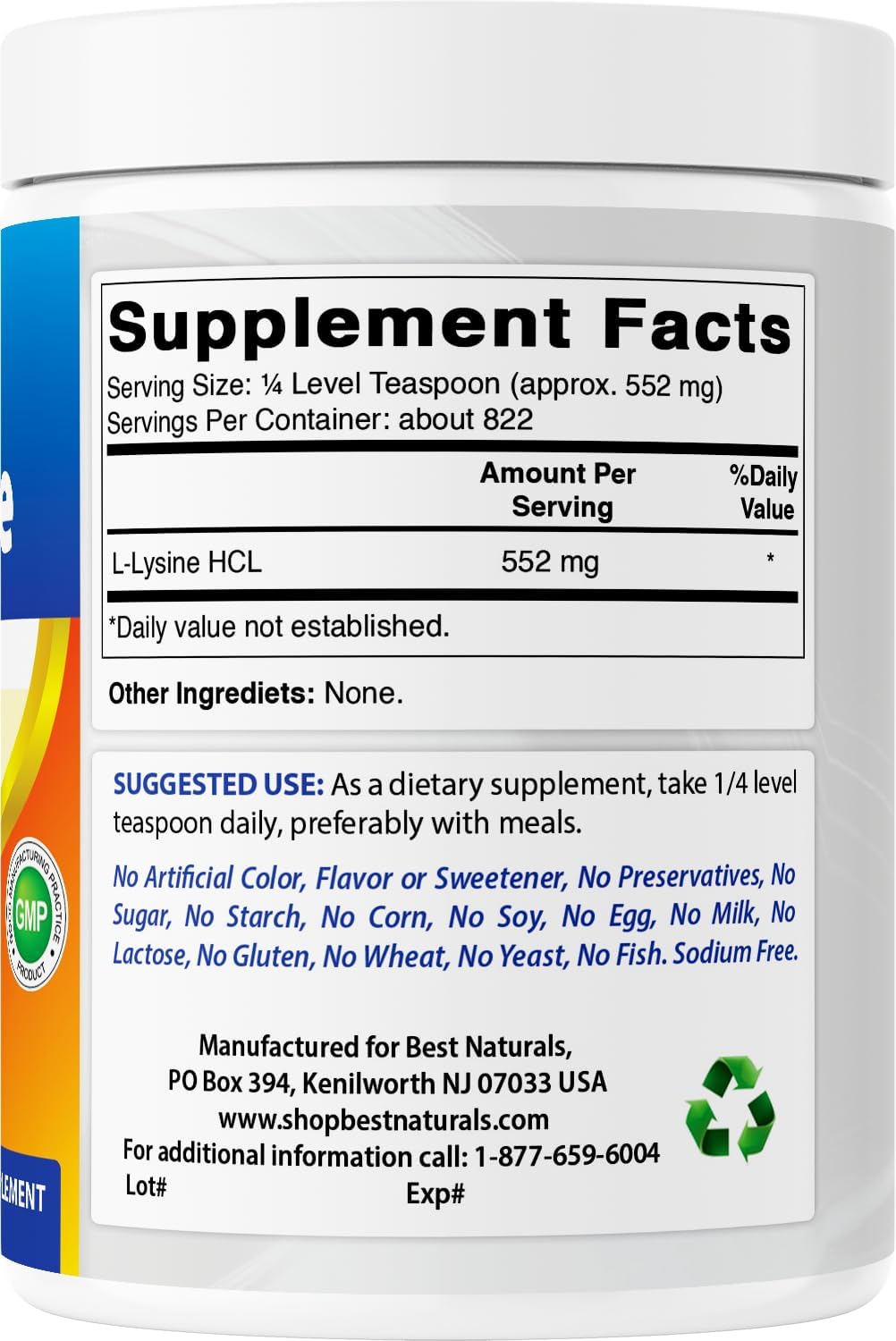 Best Naturals Lysine Powder, 1 Pound - 100% Pure (1 LB (Pack of 2))