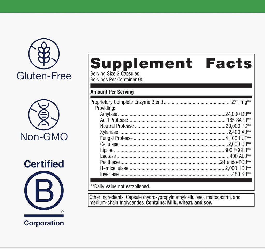 Metagenics SpectraZyme Complete Enzyme Complex - Digestive Enzymes Supplement - Digestive Health for Men & Women* - Non-GMO - 180 Capsules