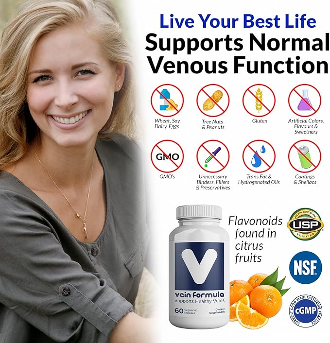 VITASUPPORTMD Vein Formula, Blood Circulation and Leg Vein Supplement, 60 Capsules, Diosmin Hesperidin 667 mg from MPFF, Micronized Bioflavonoids