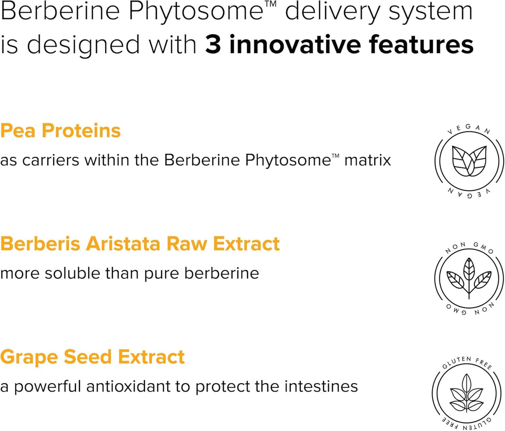 Berberine Phytosome with Berbevis, 550mg Enhanced Absorption Supplement for Metabolic Support & Heart Health, Highly Bioavailable Berberine Complex, Gluten-Free, Non-GMO, 90 Vegetarian Capsules