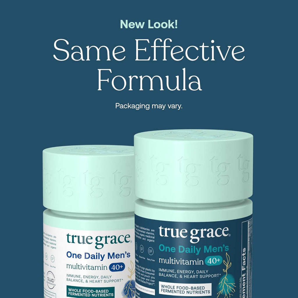 True Grace Men's 40+ One Daily Multivitamin Fermented Minerals, Organic Adaptogens & Mushrooms Whole Body Balance Immune, Endurance, Bone & Heart Support Supplement - Non-GMO - 30 Vegan Tablets