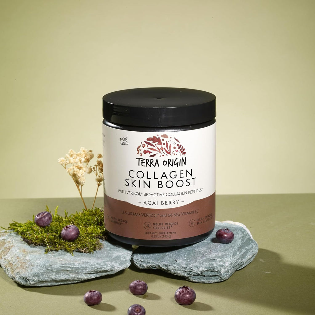TERRA ORIGIN Collagen Hydrolyzed Peptide Powder | Supports Healthy Skin, Hair, and Nails | with Verisol and Vitamin C for Women and Men | Acai Berry