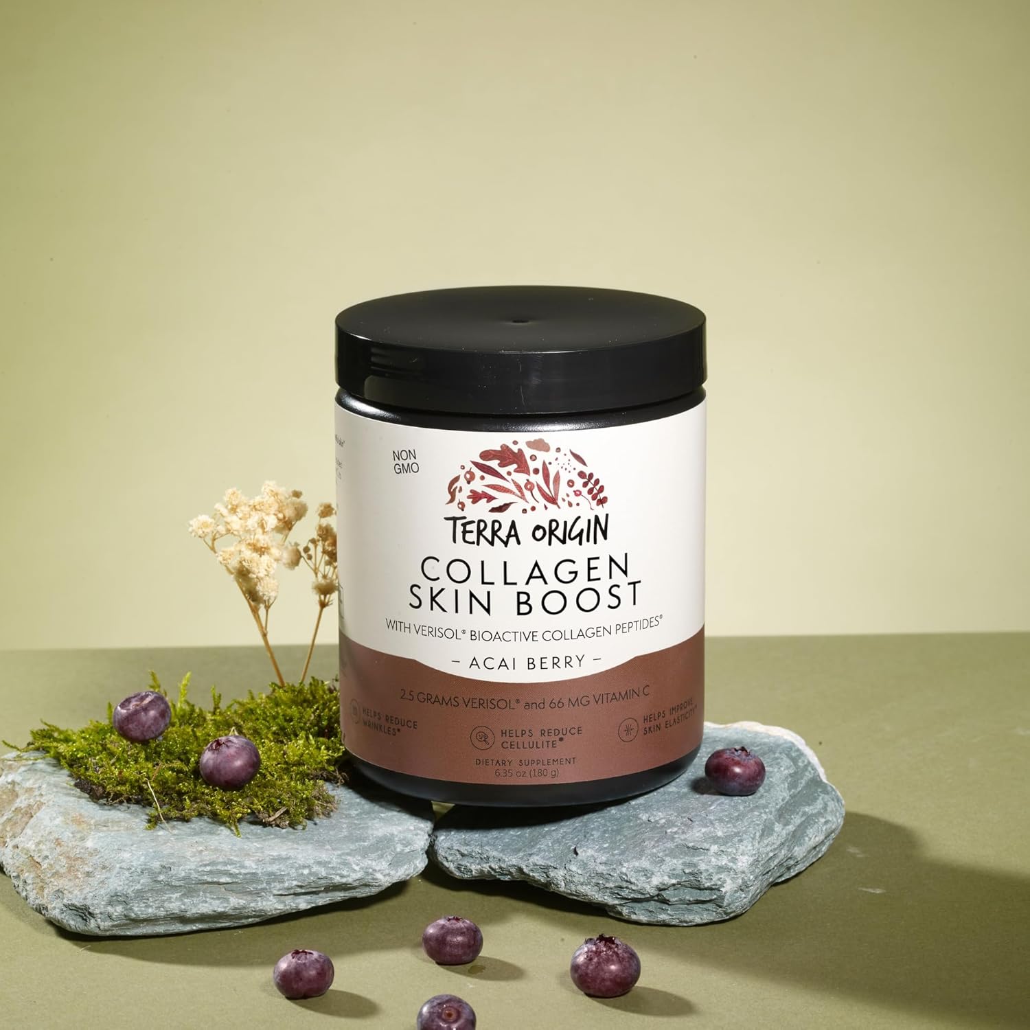TERRA ORIGIN Collagen Hydrolyzed Peptide Powder | Supports Healthy Skin, Hair, and Nails | with Verisol and Vitamin C for Women and Men | Acai Berry