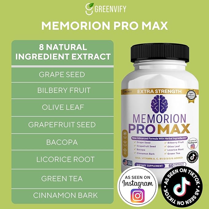 Memorion Pro Max Extra Strength Brain Support Supplement, 60 Capsules, with DHA, Vitamins, Herbal Blend, 30-Day Supply (2)