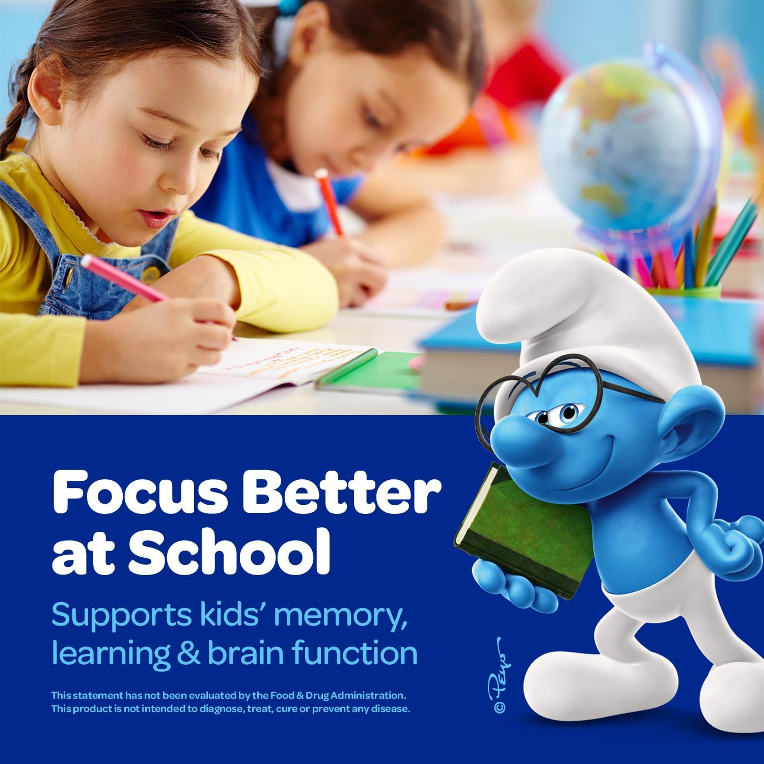 Smurfs Focus Gummies for Kids | Kids Focus and Attention Supplement with Phosphatidylserine | Made with Real Fruit | Doctor Developed | Non-GMO and No Artificial Flavors or Colors | 30 Gummies