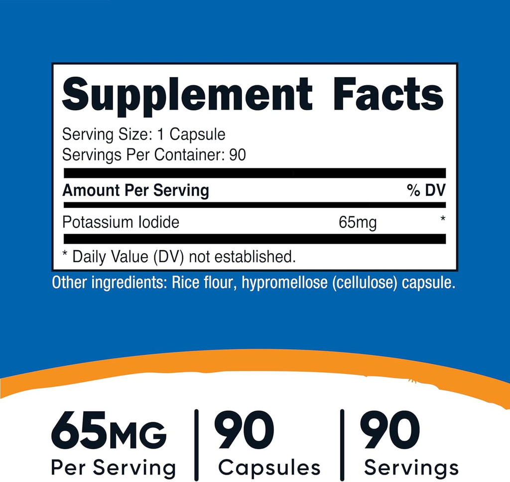 Nutricost Potassium Iodide (KI), 90 Capsules, 65mg Potassium Iodide Per Serving, Vegetarian, Non-GMO & Gluten Free