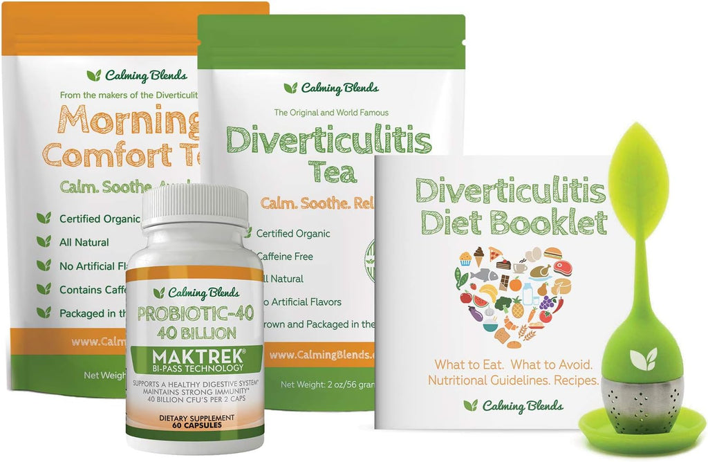 CALMING BLENDS Tea Bundle Pack | Diverticulitis, Morning Comfort Tea, Probiotic Infuser | Supports Complete Digestive Health