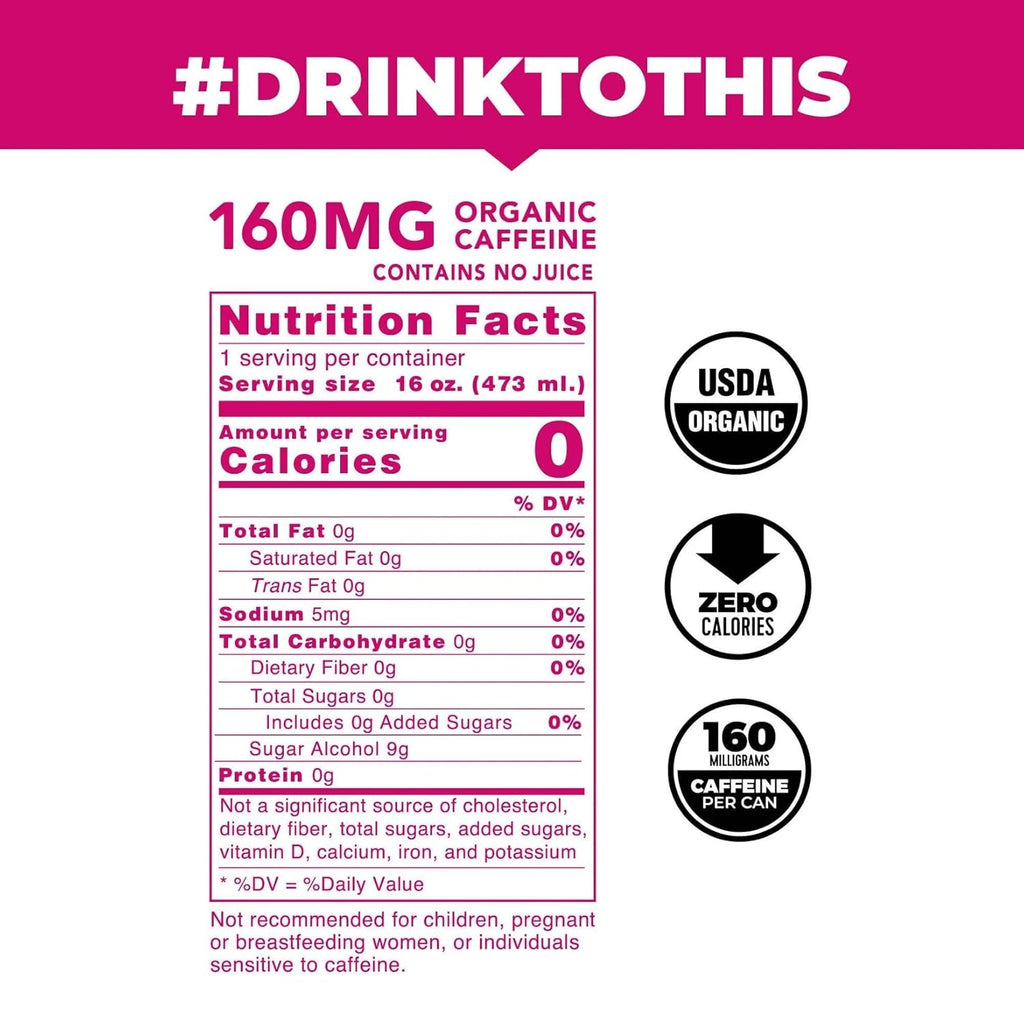 NEW CLEAN Cause Zero Sugar Strawberry Lemonade Yerba Mate Tea Sparkling, USDA Organic Energy Drink Alternative, Zero Calorie, 160mg Natural Caffeine, Soda Alternative (16oz cans, 12-Pack Case)