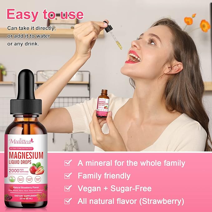 Magnesium Glycinate Liquid, High Potency Magnesium Glycinate, Citrate, Sugar Free Vegan Non-GMO Complex Supplement Promotes Nerv,Relaxation,Muscle,Sleep Support*