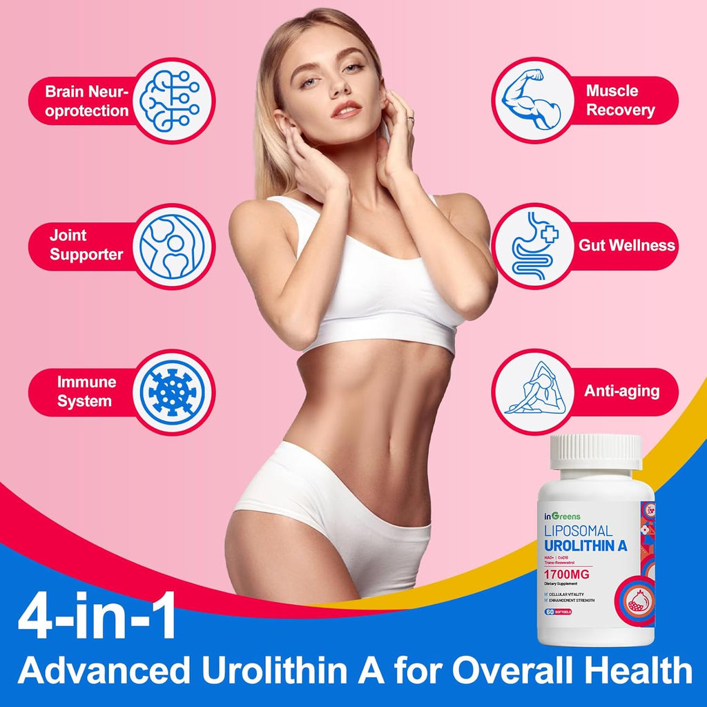Urolithin A Supplement 1700mg with NAD+, CoQ10, Trans-Resveratrol Supplement for Men Women, 60 Softgels for Daily Health and Antioxidant Support, Muscle Energy, Healthy Aging, Highly Bioavailable
