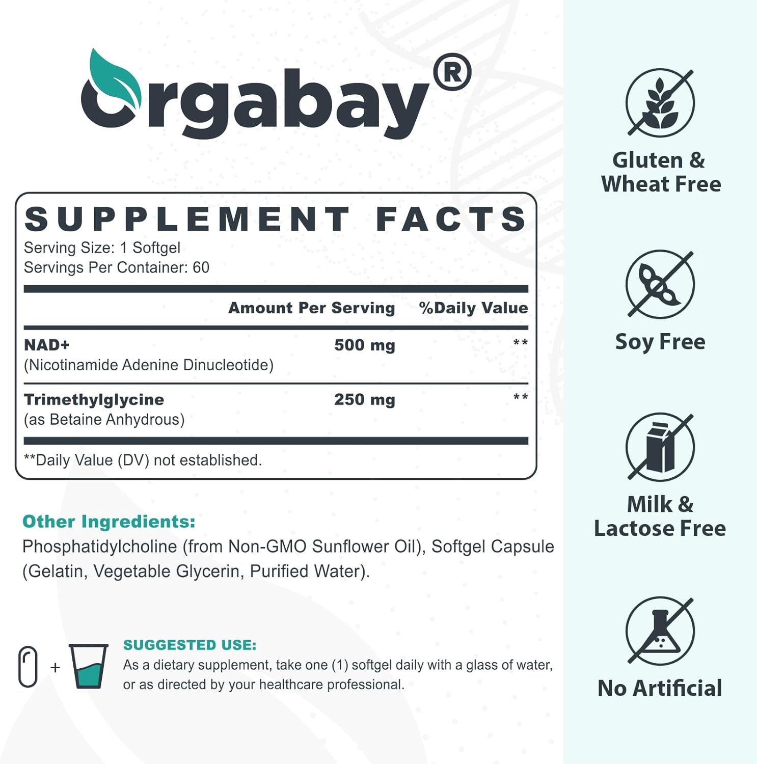 Orgabay Liposomal NAD+ Supplement 500 mg, High Absorption, Boost NAD+ with TMG 250 mg, Actual NAD Plus More Efficient Than Nicotinamide Riboside, Support Cellular Energy, Healthy Aging | 480 Softgels
