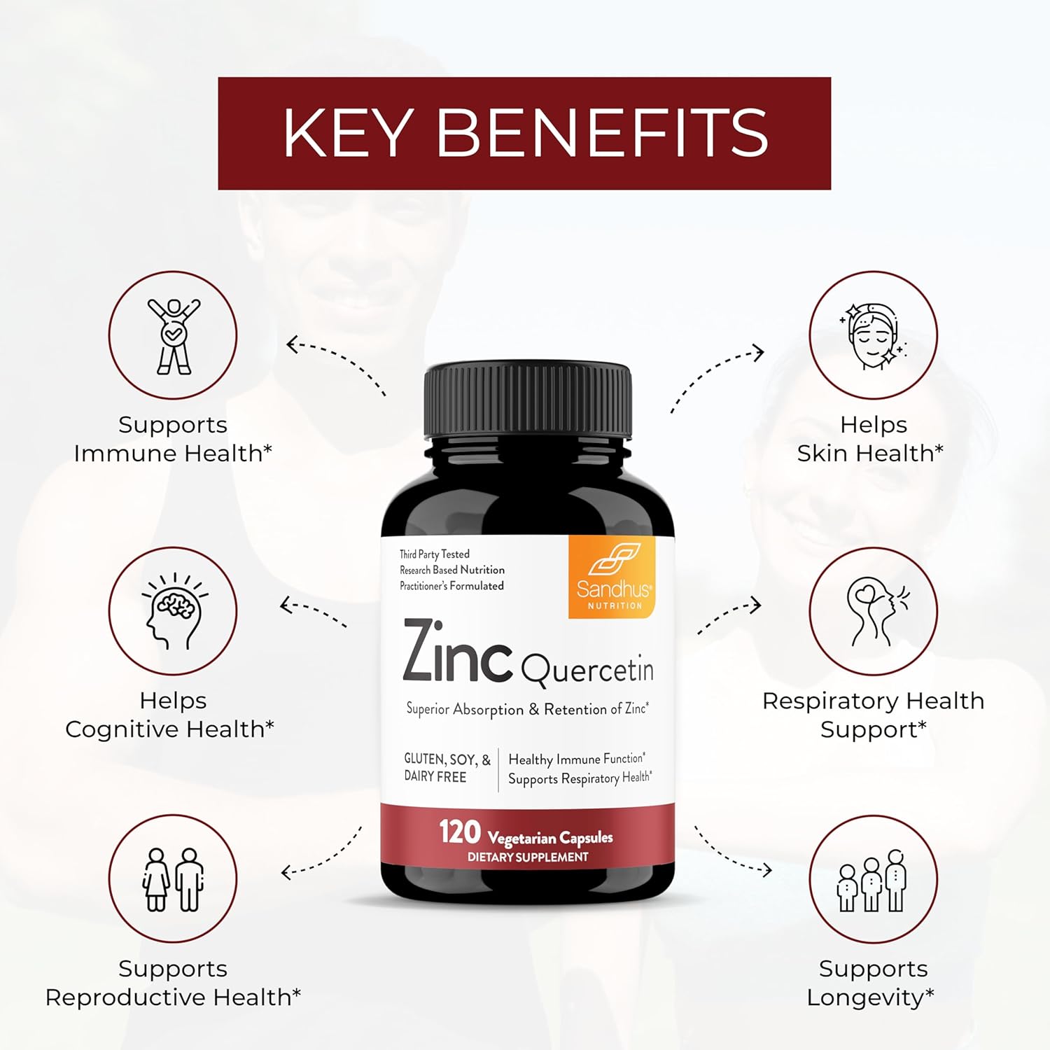 Sandhu's Zinc Quercetin 120 Vegetarian Capsules (Pack of 3) | Zinc Supplements for Antioxidant Immune Support for Men and Women | Gluten, Soy, Dairy Free
