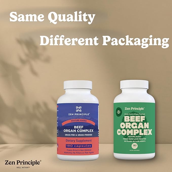 Zen Principle Grass Fed Beef Organs Supplement – Desiccated Liver, Heart, Kidney, Pancreas, Spleen, Intestine & Tripe/Stomach – Grass-Fed & Grass-Finished on the Natural Pastures of New Zealand 2-Pack