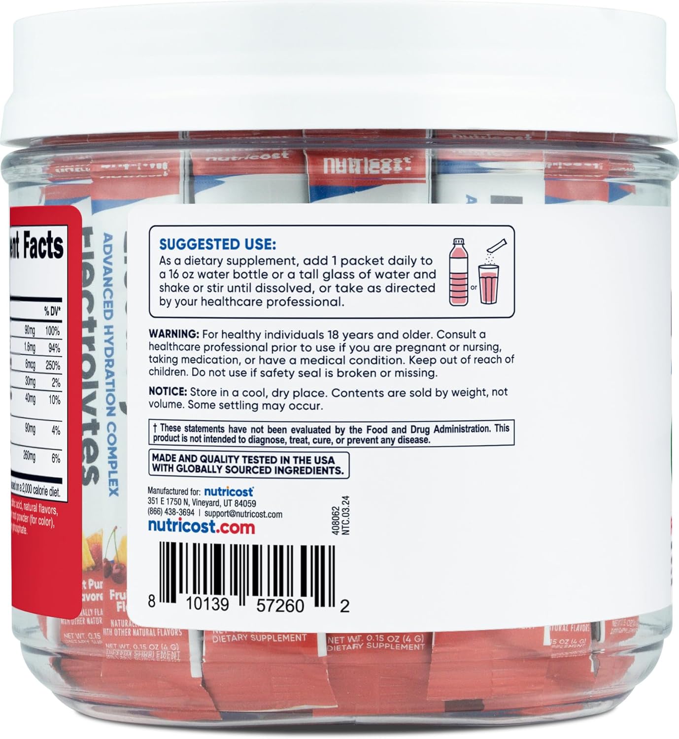 Nutricost Electrolytes Complex, Fruit Punch Flavored, 40 Stickpacks - Advanced Hydration Complex