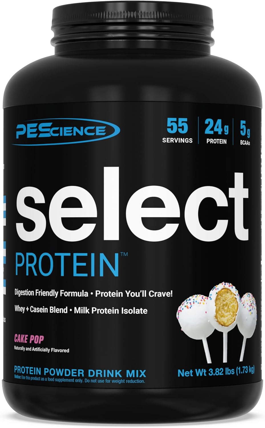 PEScience Select Protein Powder, Whey and Casein Blend, Clean Protein Powder for Women and Men, Low Calorie, Low Carb, Keto Friendly, Gluten Free, Cake Pop, 55 Servings
