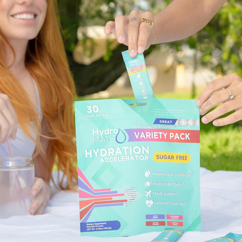 Electrolyte Powder Sugar-Free Hydration Packets Variety Pack HydroMATE 30 Sticks