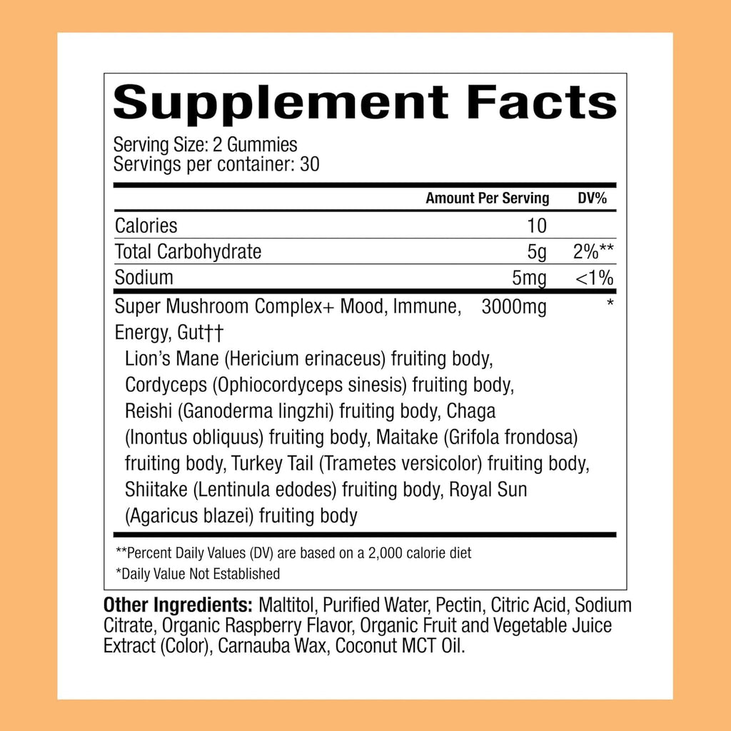 Plant People WonderDay Mushroom Gummies - Lion’s Mane, Cordyceps, Chaga Mushroom Supplement to Support Immune System De-Stress Boost Mood & Energy in Adults Natural, Vegan, Non-GMO (60 Count)
