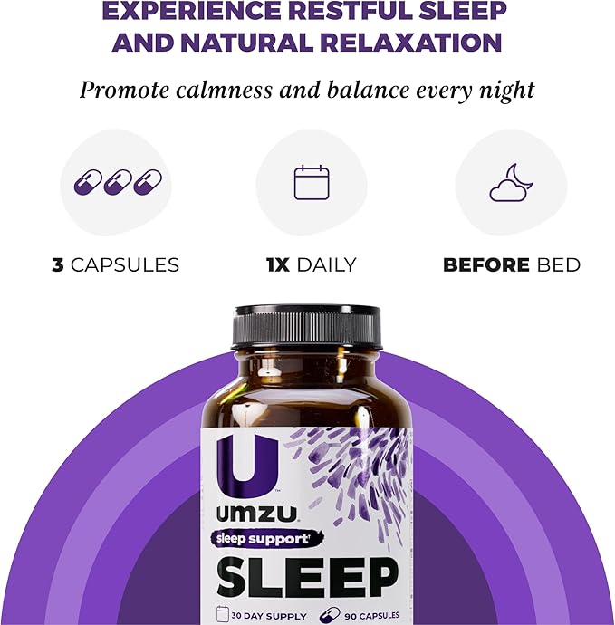 UMZU Sleep Magnesium Glycinate Supplement, (30 Day Supply) – with GABA L-Theanine Zinc & Herbal Extracts – Magnesium Glycinate for Sleep Relaxation Calm Mood & L-Theanine Nightly Wellness Support