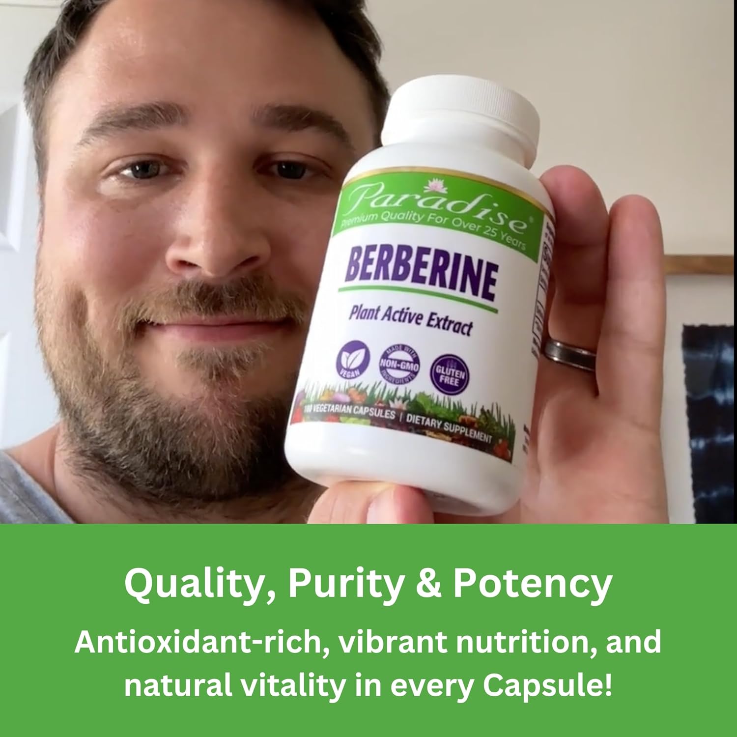Paradise Herbs, Berberine Extract, 500 mg, Pure & Potent Berberine Supplement, Vegan, Non-GMO, Gluten Free, 60 Vegetarian Capsules