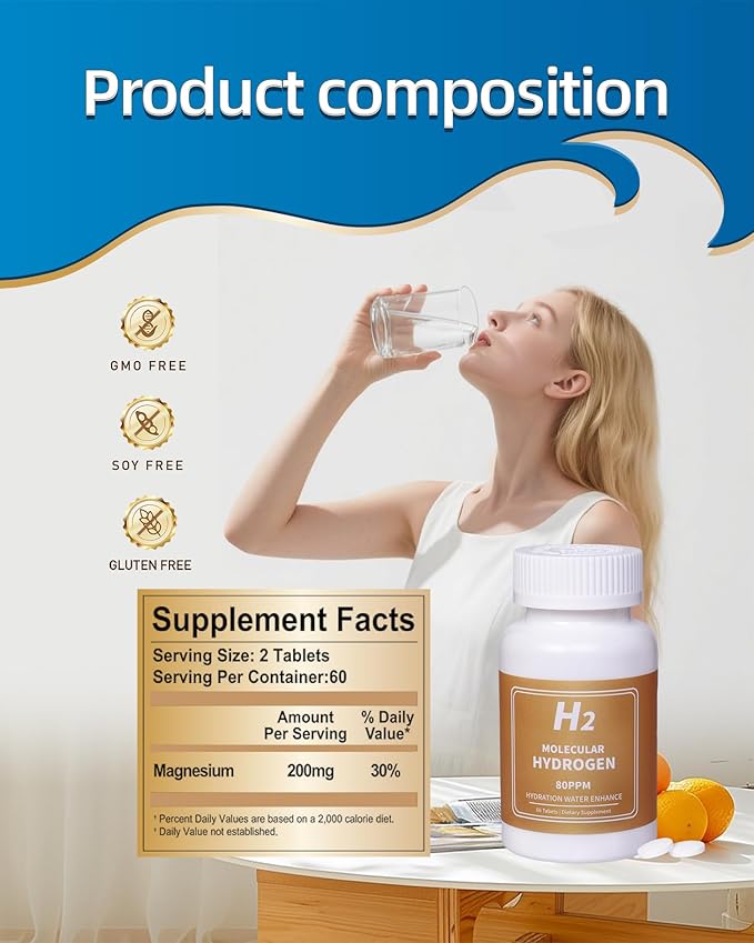Hydrogen Water Tablets 8 PPM for Drinking Water, H2 Molecular Hydrogen Tablets Magnesium Supports Healthy Aging, Cellular Energy & Brain Health Organic Cayenne Boost