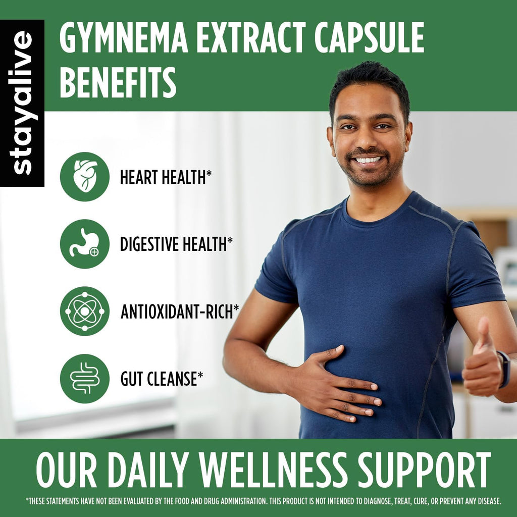 STAY ALIVE Gymnema Sylvestre 25:1 Extract, 120 Capsules with Bitter Melon, Ceylon Cinnamon, Berberine, Turmeric, Ginger, Amla Powder and Fenugreek, Non-GMO & Gluten Free Gymnema Sylvestre Supplement