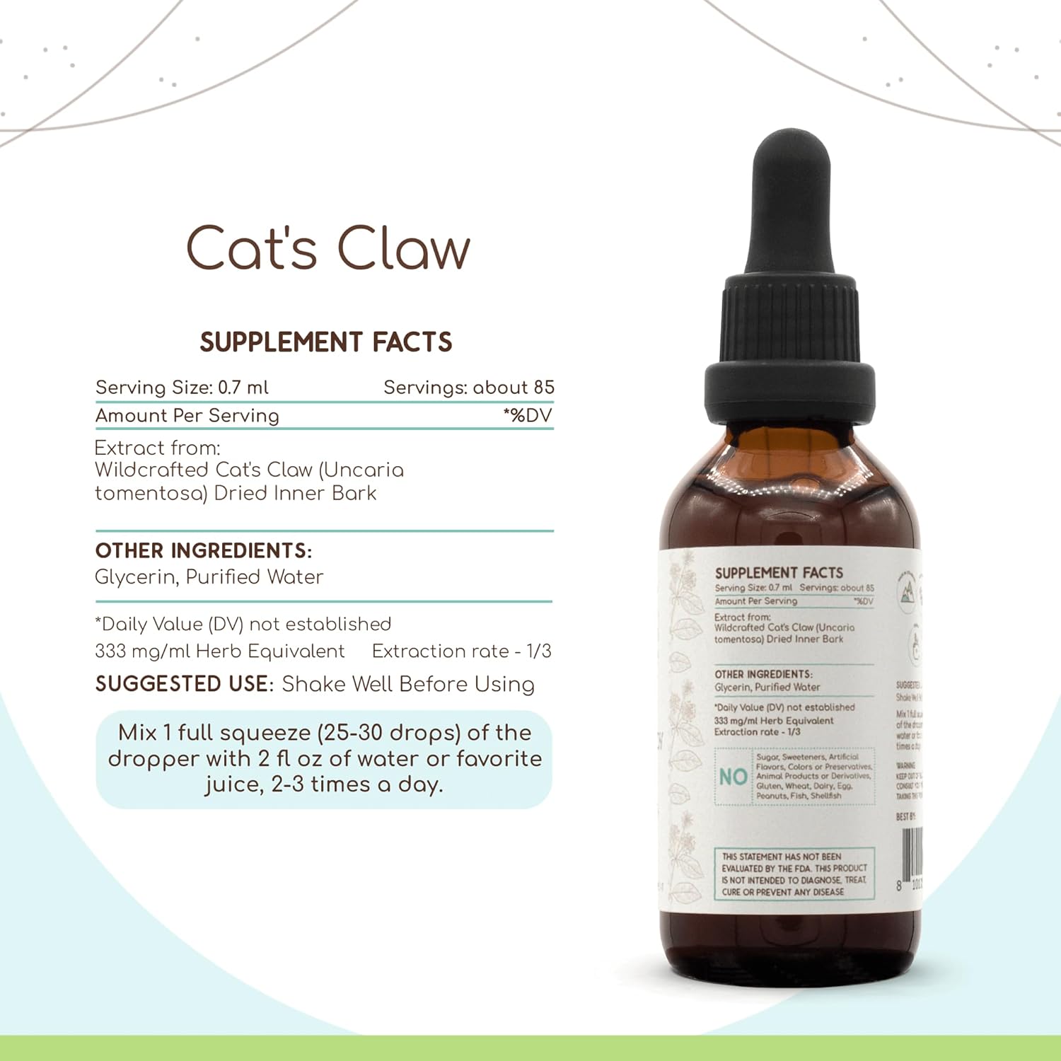 Cat's Claw B60 Alcohol-Free Herbal Extract Tincture, Super-Concentrated Cat's Claw (Uncaria Tomentosa) (2 fl oz)