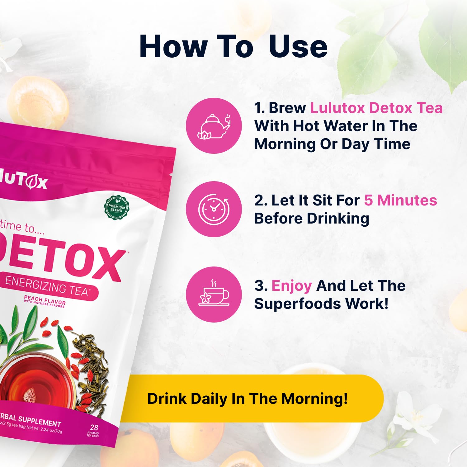 LULUTOX Detox Tea - Herbal Blend with Dandelion, Ginseng, and Ginger - Supports A Healthy Weight, Digestive Health - Vegan, All Natural, Laxative-Free - Peach Flavor (3 Pack x 28 Servings)