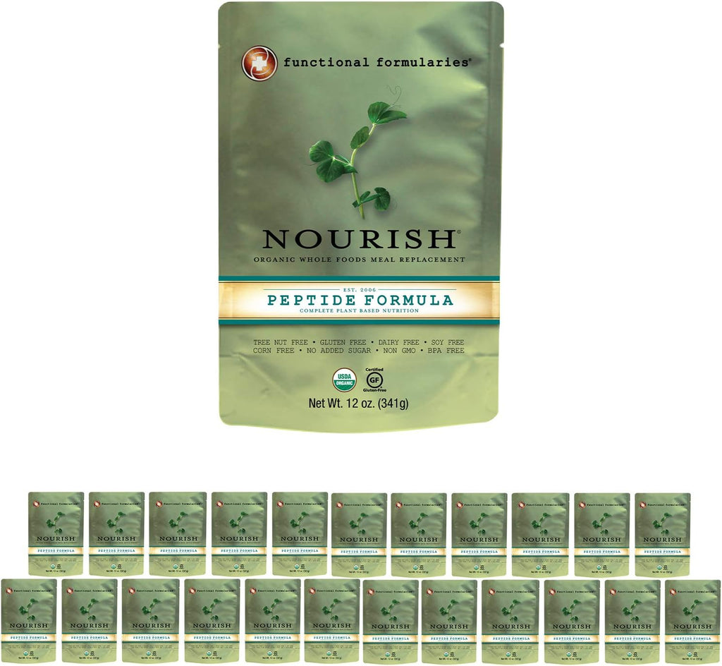 Functional Formularies Nourish Peptide Organic Tube Feeding Formula and Nutritional Meal Replacement Supplement, 12 Oz Pouch, Pack of 24