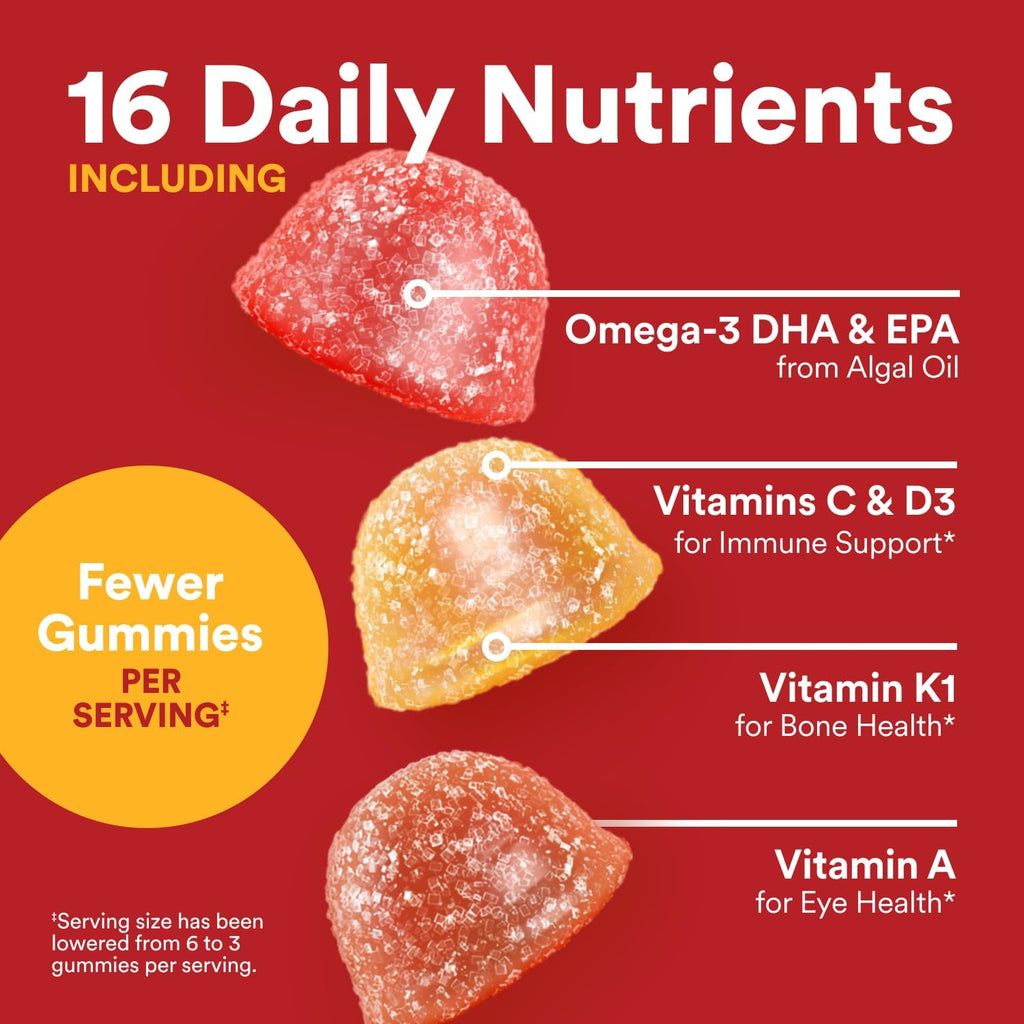 SmartyPants Multivitamin for Men & Women - Improved Formula: Multivitamin Gummies with Omega 3 (DHA/EPA), Vitamin D3, C, Vitamin B12, B6, A, K & Zinc, Biotin, Gluten Free, 90 Count (30 Day Supply)