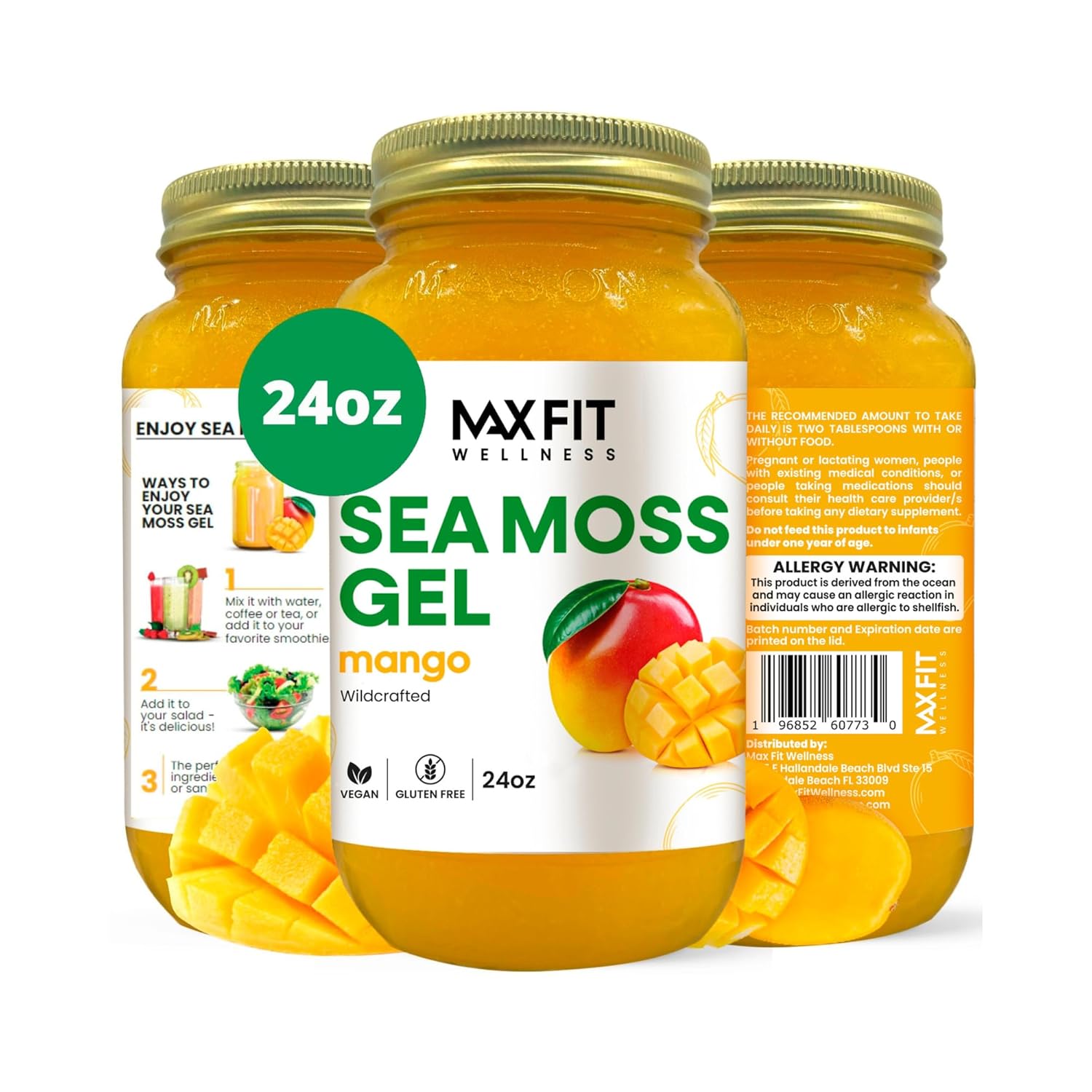 Sea Moss Gel Raw (12 Flavors) 24oz Wildсrafted Gold Sea Moss Gel from Saint Lucia | 92 Vitamins and Minerals | Pure Raw+Non-GMO | Vegan Superfood