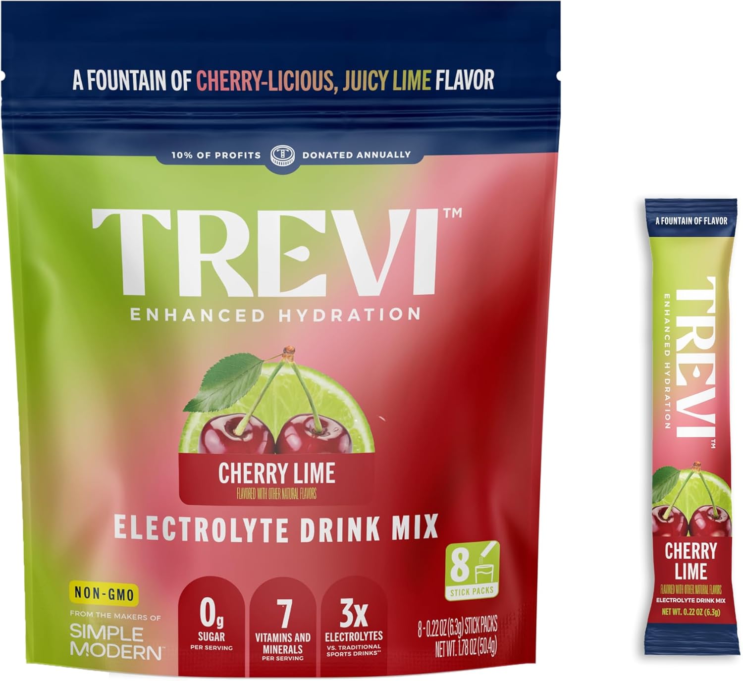 TREVI™ Sugar Free Electrolytes - Drink Mix Hydration Powder Packets - 8 Count - Cherry Lime