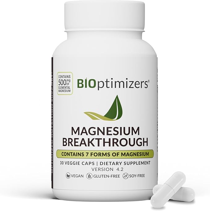 BIOptimizers Magnesium Breakthrough Supplement with 500mg - 7 Forms of Magnesium: Glycinate, Malate, Citrate, and More - Natural Support for Sleep and Cognitive Function -30 Capsules- Calming Vitamins