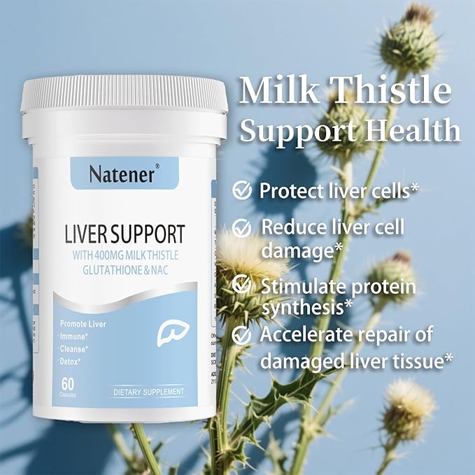 Liver Support with 200mg Milk Thistle, 100mg Glutathione, 100mg NAC, 150mg Tumeric, Dandelion, Artichoke, Liver Cleanse Detox & Repair, Supports Energy*, Immunity & Liver Health*, 60 caps