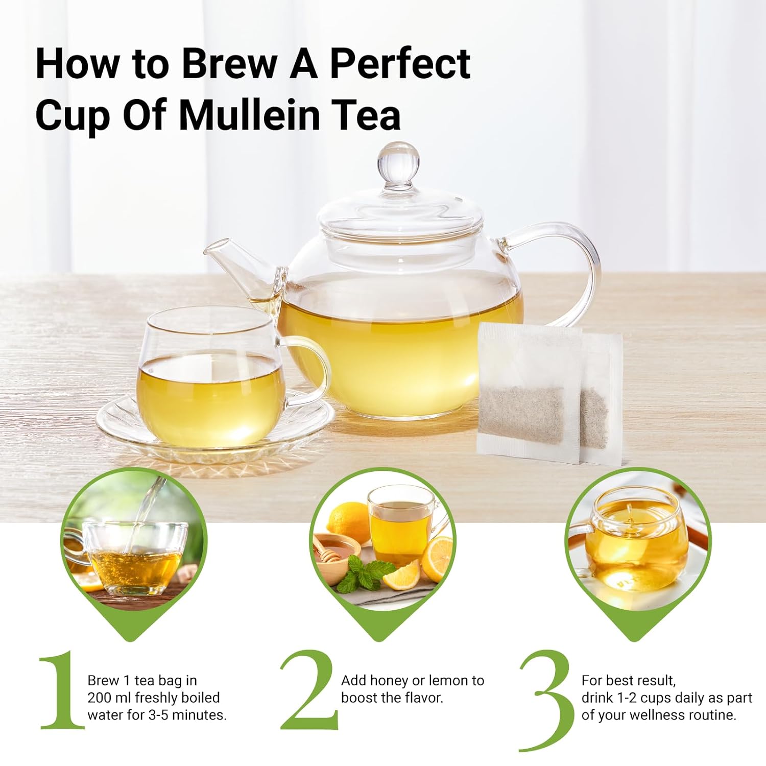Premium 40 Mullein Tea Bags For Lungs - 100% Pure Mullein Leaf | For Lung Health & Respiratory Wellness Support | Caffeine Free - No Additives & Non-GMO | Plastic-Free, Plant-Based Tea Bags