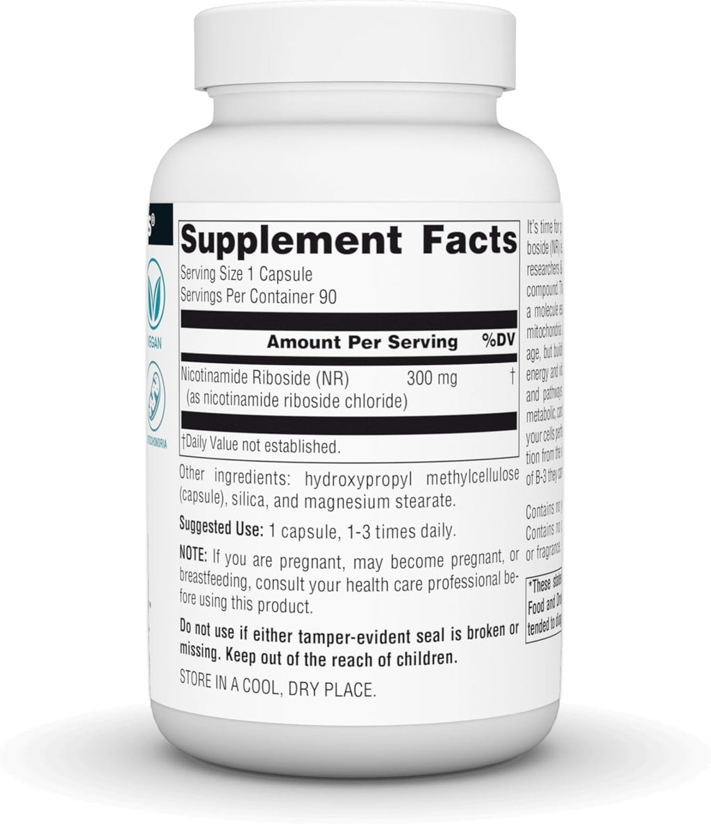 Source Naturals NR, Nicotinamide Riboside, Vegan Dietary Supplement for Mitochondria, Healthy Aging, Cells & Energy*, Premier Fuel for NAD+ Levels, 300 mg - 90 Vegan Capsules