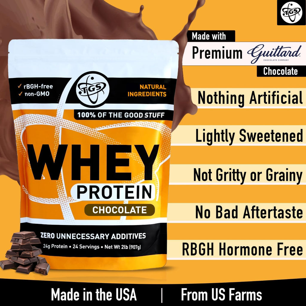 Chocolate Whey Protein Powder - 2lb - No Artificial Sweeteners, Mixes Well, No Soy, No Hormone, No Gluten, US Farms